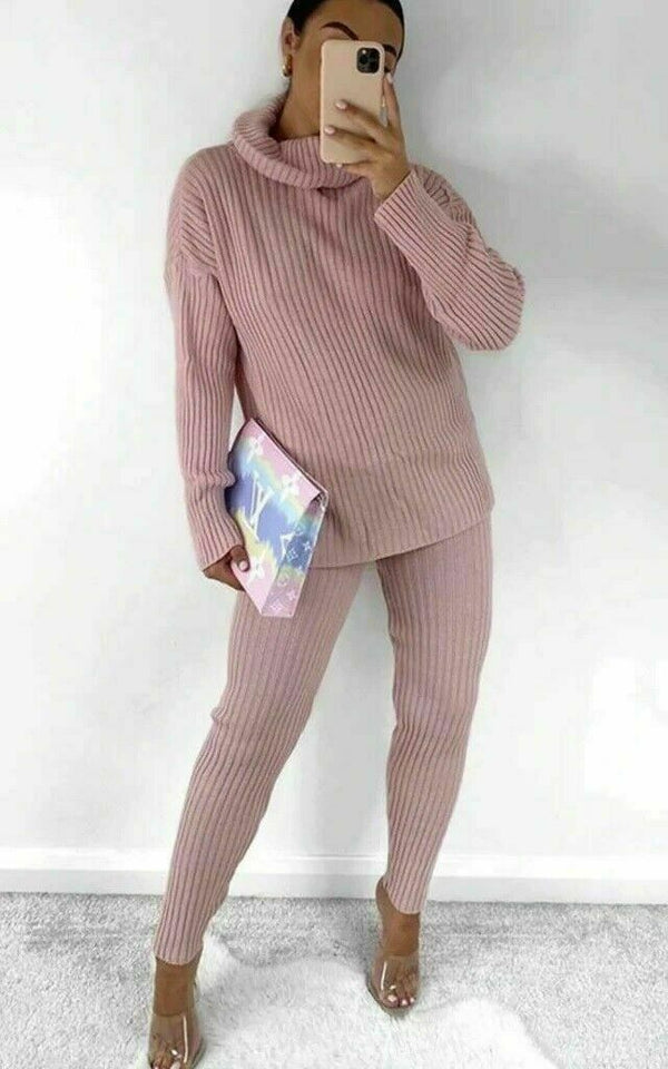 Knitted Ribbed Polo High Neck  Loungewear