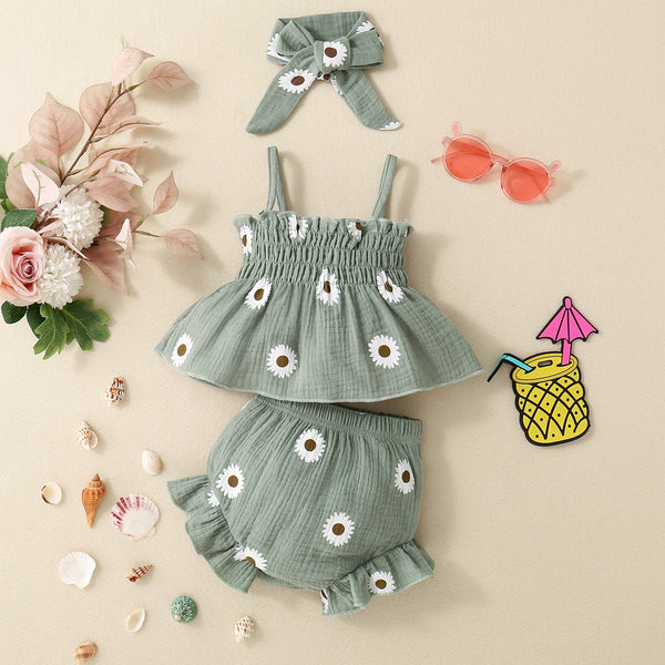Infant Striped Suspender Skirt 3-Piece Set