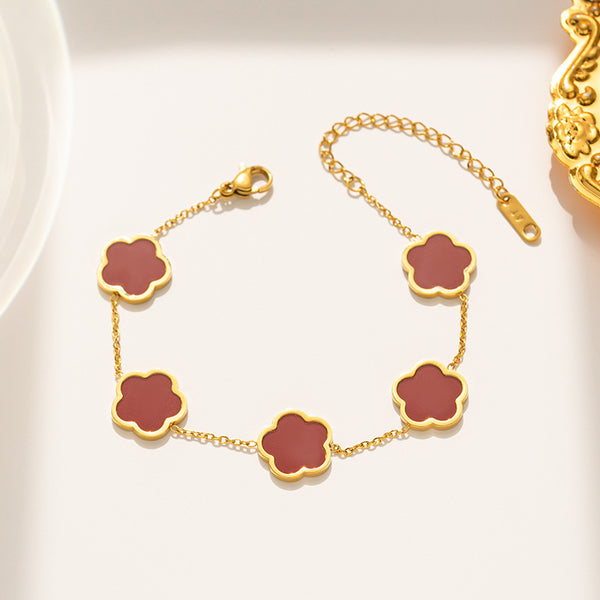 Bracelet en acier titane avec fleur d'herbe Parthenocissus