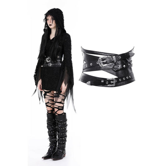 Dark in Love Elvira Faux Leather Layered Goth Waist Belt