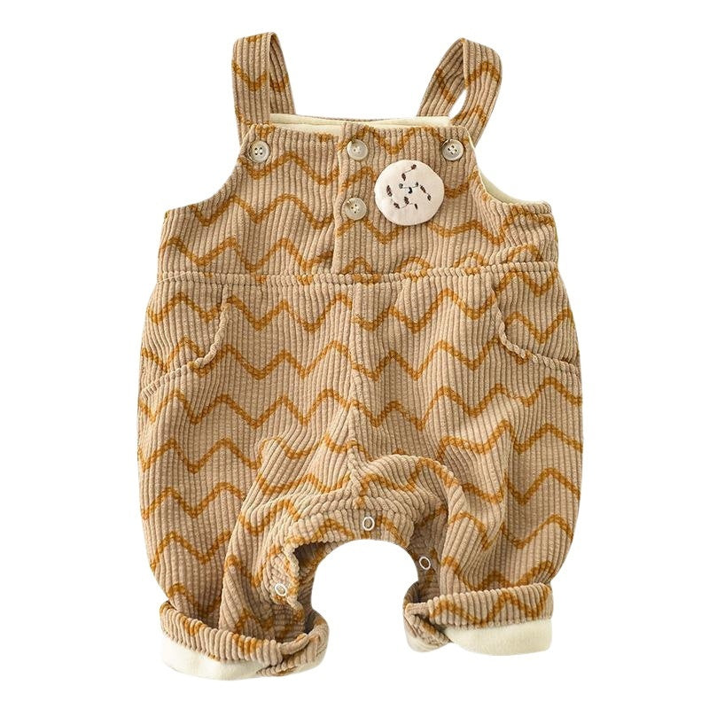 Dots And Stripes Corduroy Fleece-lined Bib Pants