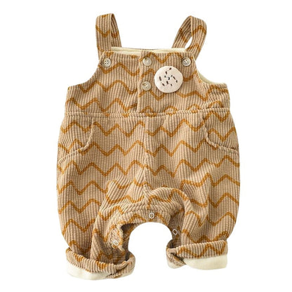 Dots And Stripes Corduroy Fleece-lined Bib Pants
