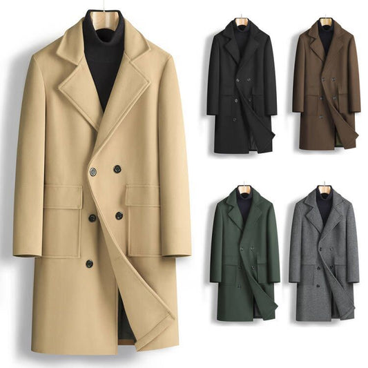Men Double Breasted Mid-length Coat