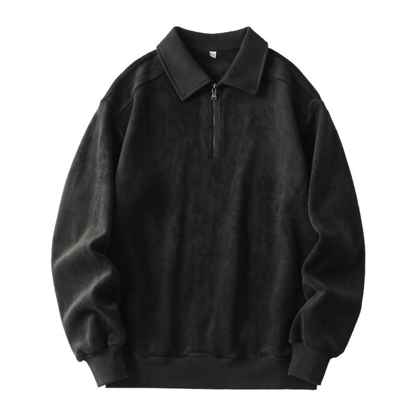Mens Lapel Half-zip Sweatshirt Fleece Long Sleeve - Stuffs & Savers
