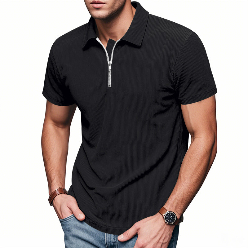 Men's Corduroy Half-Zip Polo Shirt - Short Sleeve