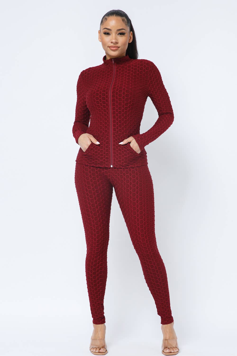 Ensemble Veste et Legging avec Poches Latérales Zippées Nid d'Abeille