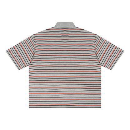 Unisex Striped Boxy Collared Polo Shirt