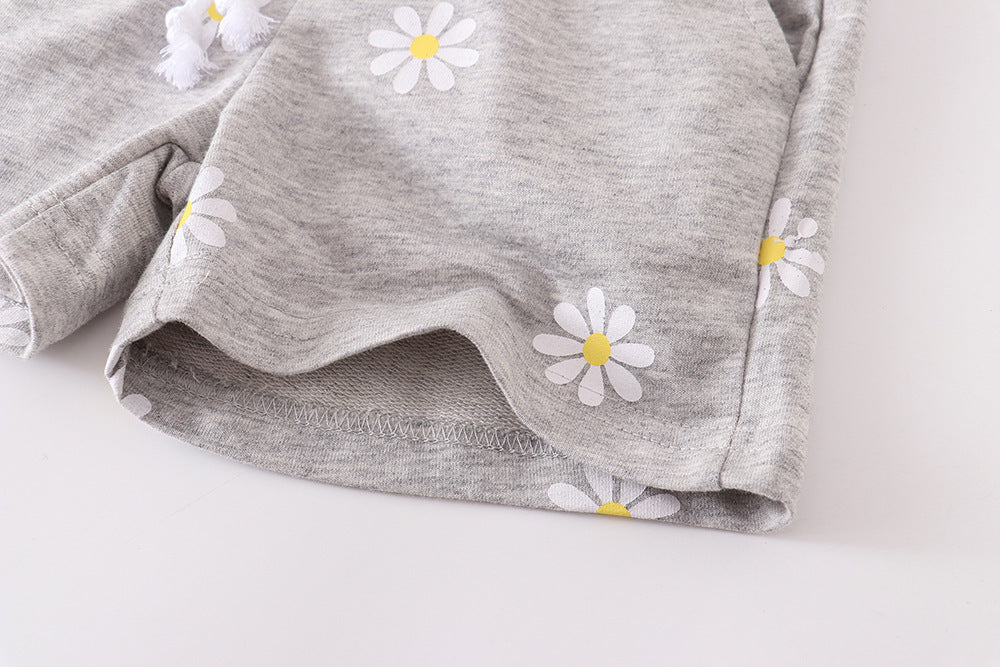 Girls Light Gray Printing Little Daisy Shorts