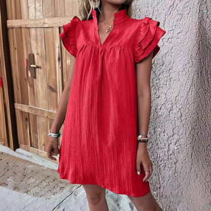 Multi-Layer Ruffle Sleeve V-Neck Dress
