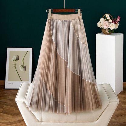 Elastic-waist Mid-length Flared Skirt