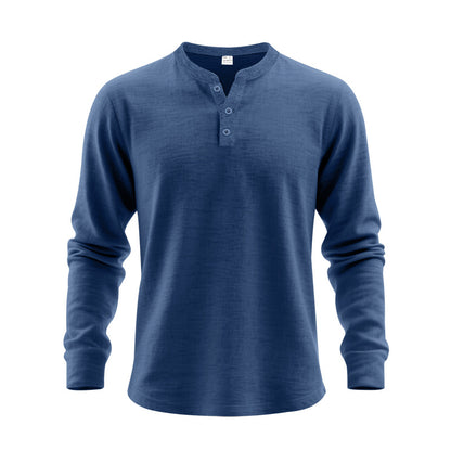 Mens Casual Loose-fit Long-sleeve Henley Shirt