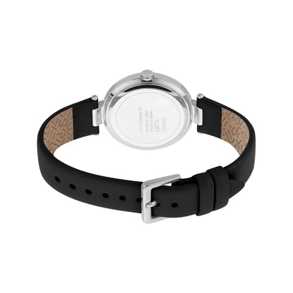 Esprit Women's Black Leather Watch, Silver Dial | Es1l153m0045