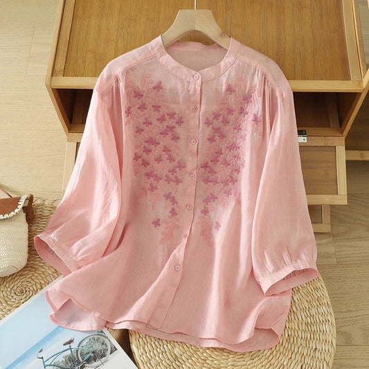 Women's Loose Stand-Collar Half-Sleeve Shirt
