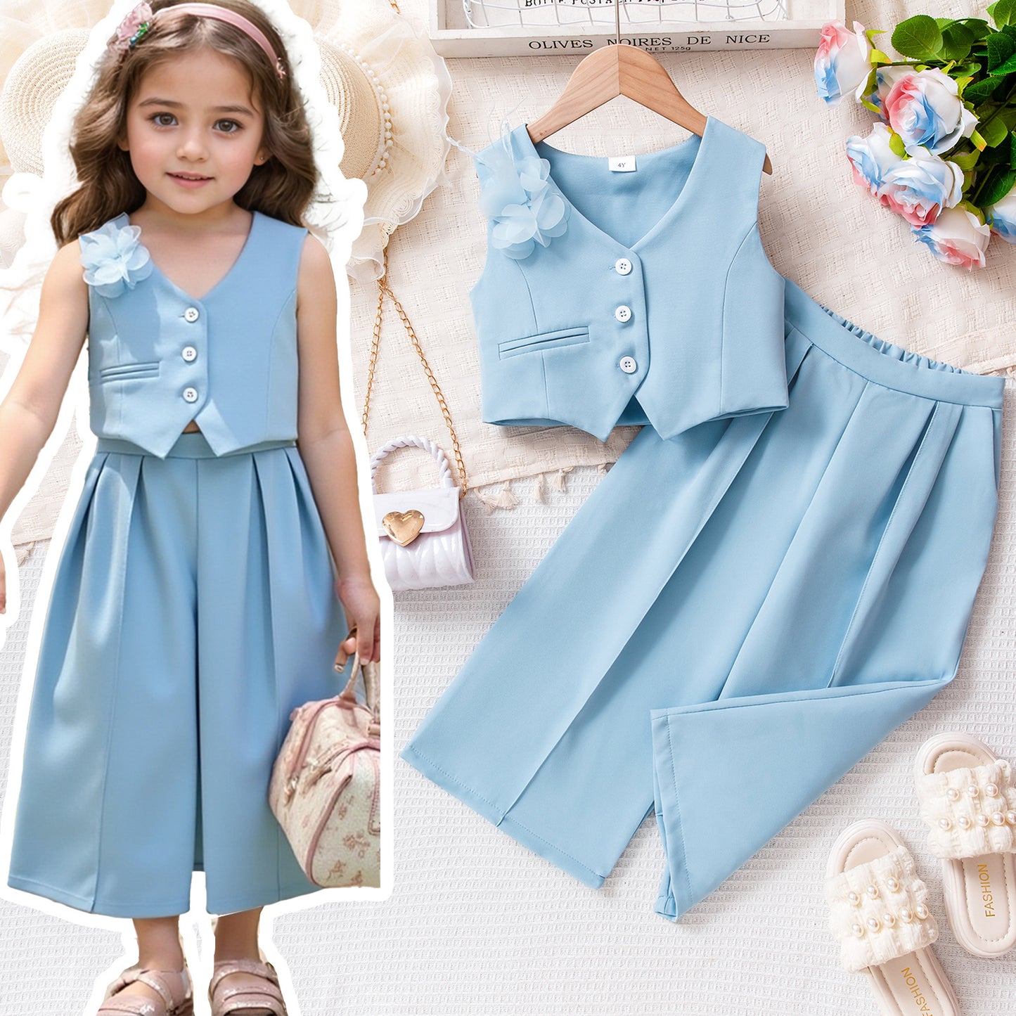 Girls Sleeveless Vest Top & Shorts Two-Piece Set