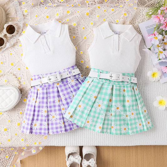 Girls' Suit Sleeveless Skirt Three-piece Suit