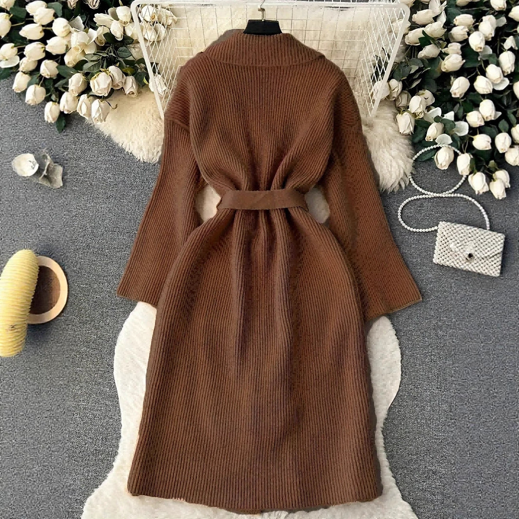 Elegant Minimalist Long-style Fashion Knit Cardigan Coat