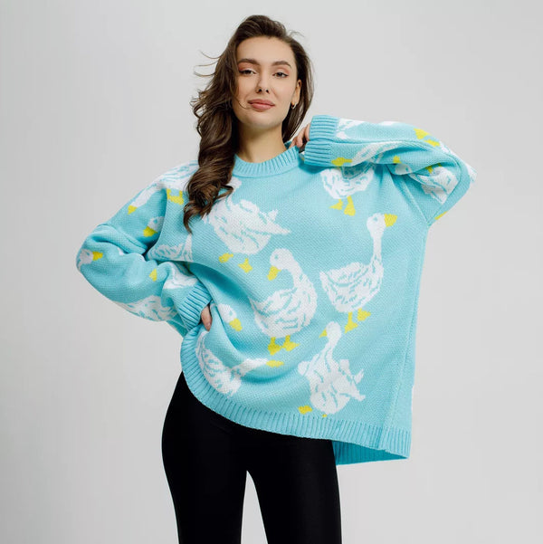 Pull pour femme avec imprimé canard, personnalité mode