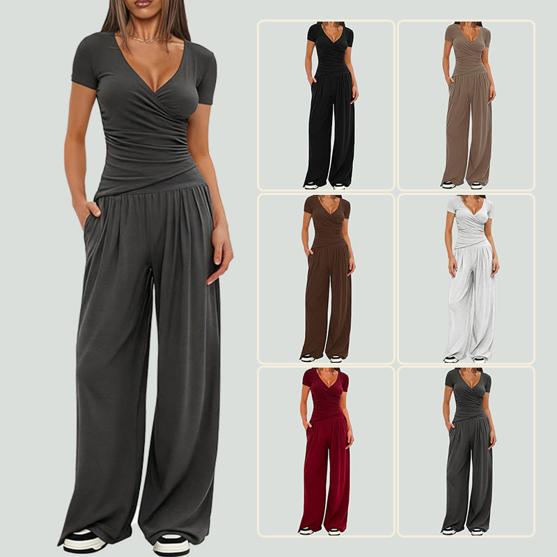 Women's Short Sleeve Sportswear & Wide Leg Pants Set