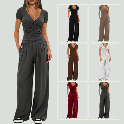 Women's Short Sleeve Sportswear & Wide Leg Pants Set