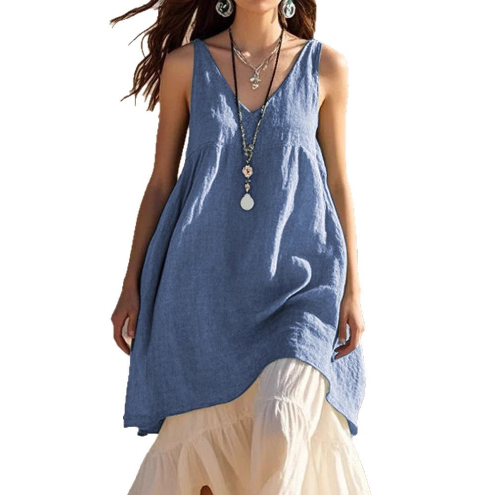 Sleeveless V-Neck Pleated Beach Dress