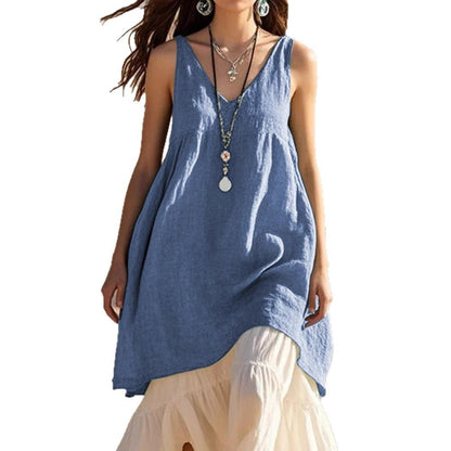 Sleeveless V-Neck Pleated Beach Dress
