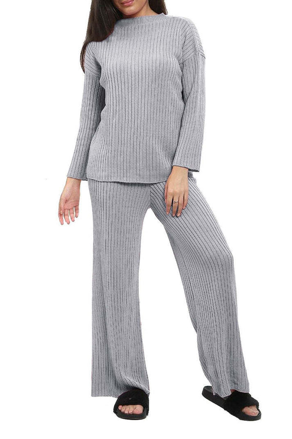 Knitted Ribbed Polo High Neck  Loungewear