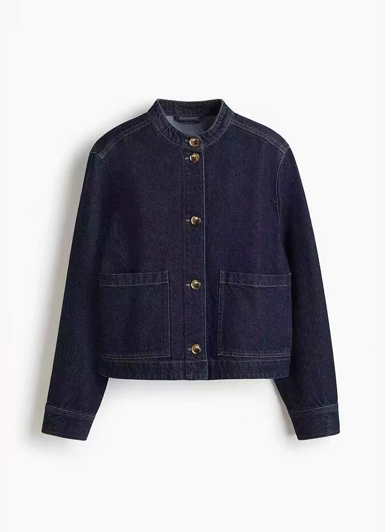 Womens Denim Stand Collar Jacket