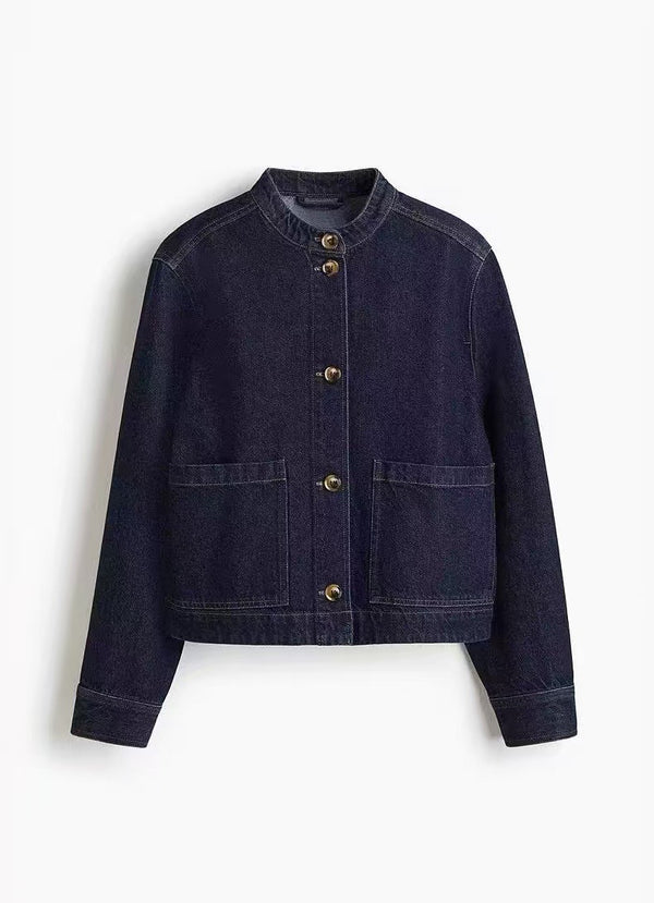 Womens Denim Stand Collar Jacket