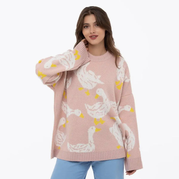 Pull pour femme avec imprimé canard, personnalité mode