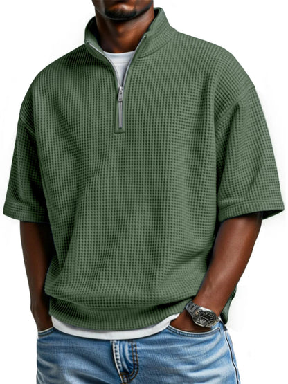 Men's Waffle Knit Half-Zip Polo Shirt - Short Sleeve