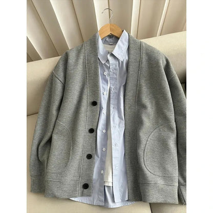 Men's Heavyweight V-Neck Open-Front Sweatshirt Jacket