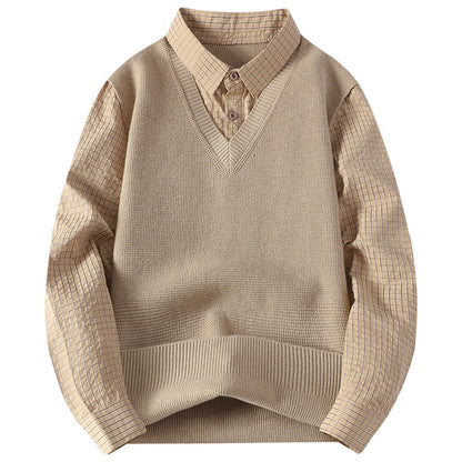 Knit Sweater Fake Two Piece Layered Top
