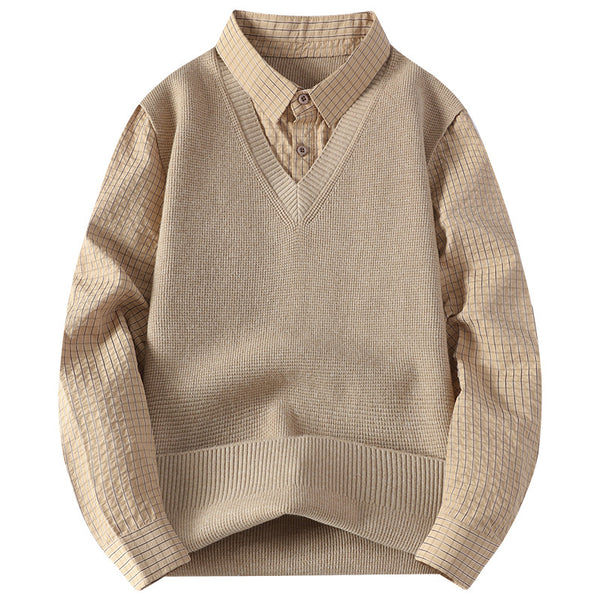 Knit Sweater Fake Two Piece Layered Top