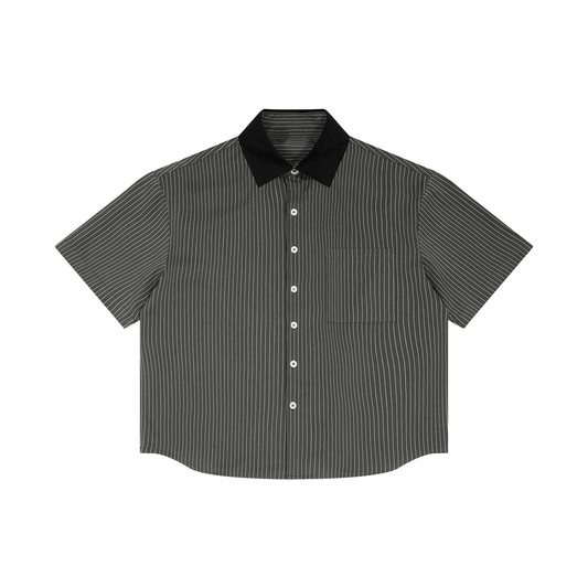 Unisex Striped Boxy Contrast Collar Shirt