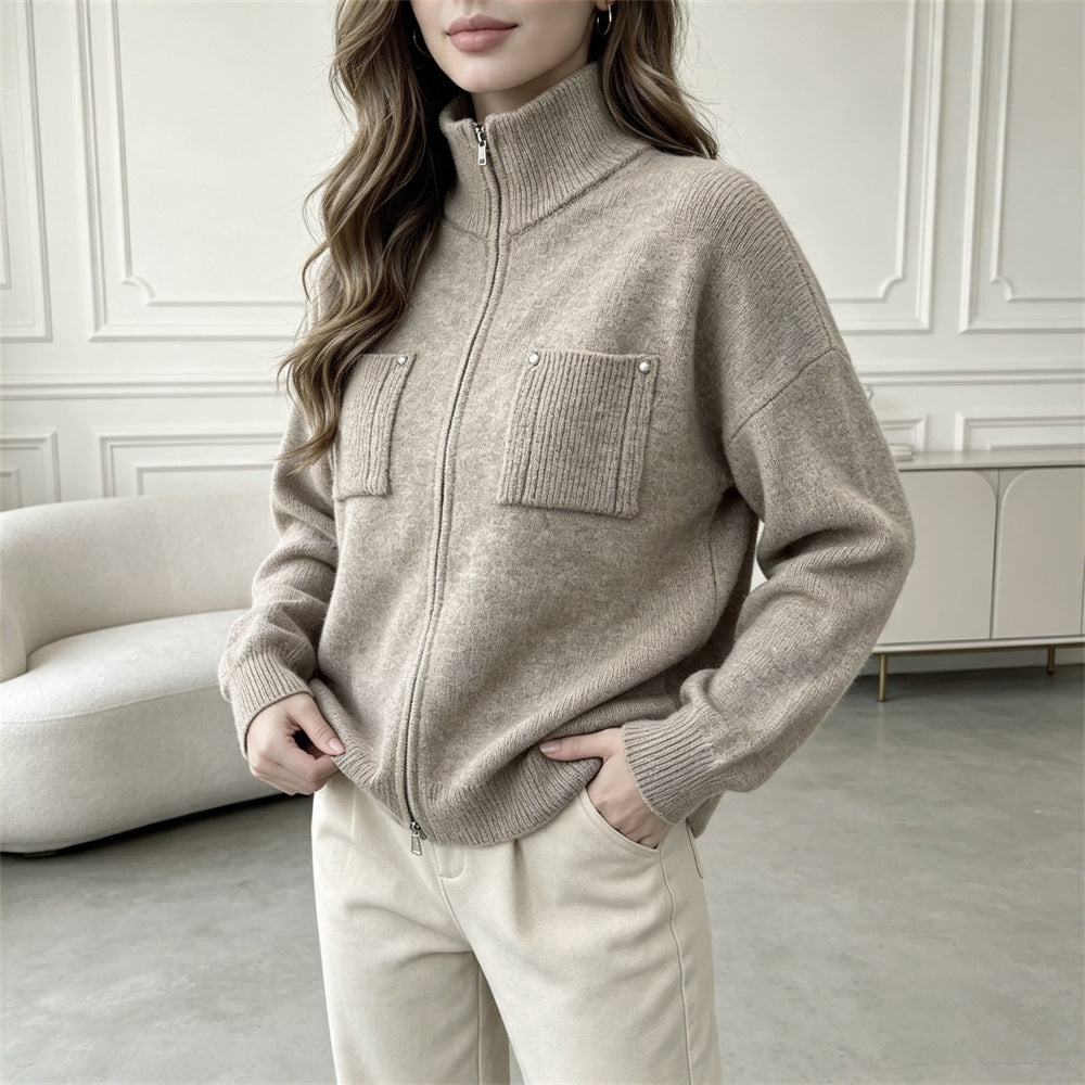 zipper long sleeved sweater