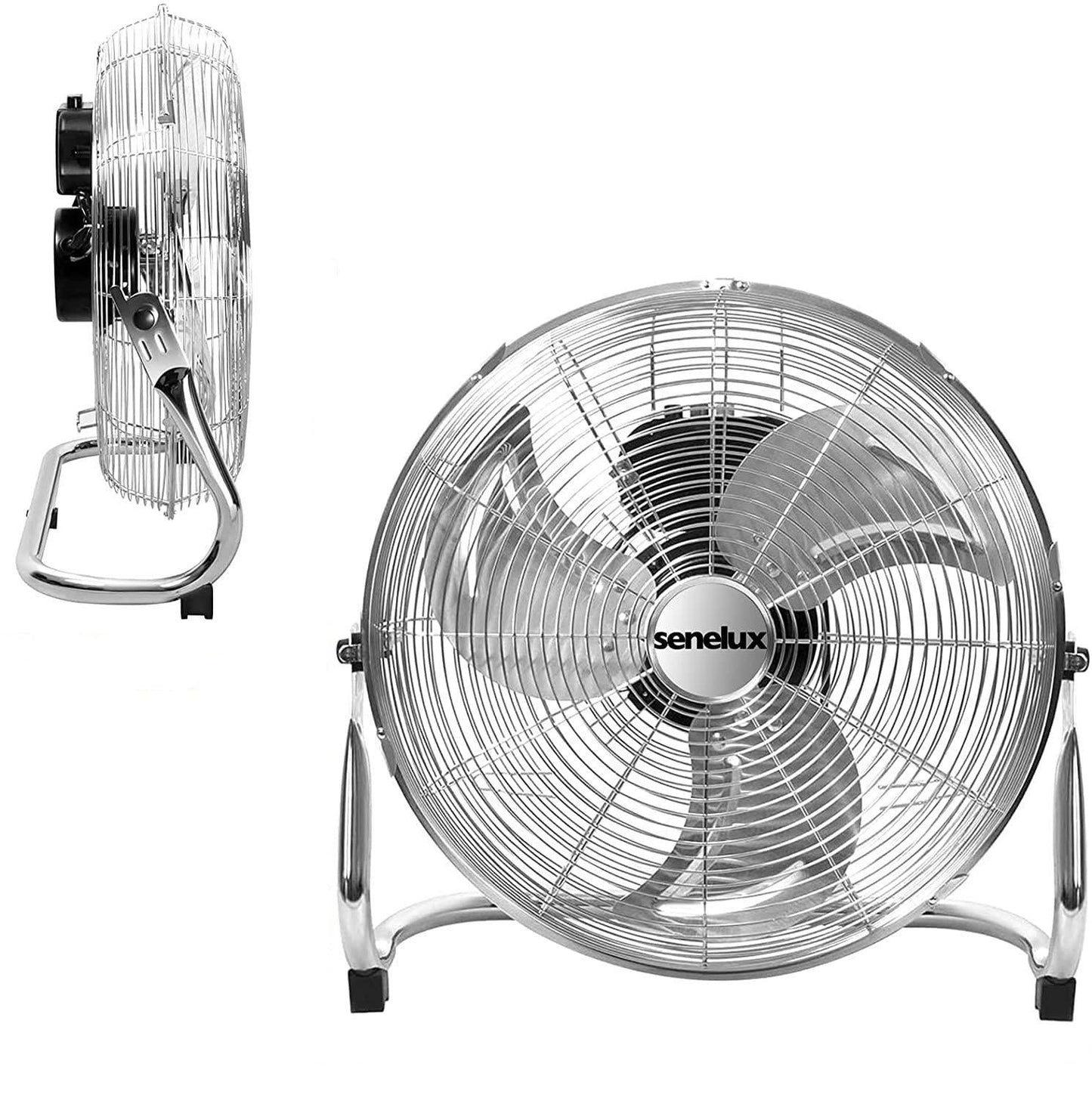 Ventilateur de sol chromé pour maisons, salles de sport, chambres et cuisines | avec 3 vitesses et inclinaison réglable
