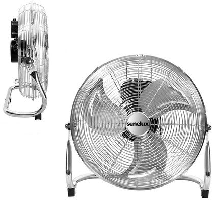 Ventilateur de sol chromé pour maisons, salles de sport, chambres et cuisines | avec 3 vitesses et inclinaison réglable