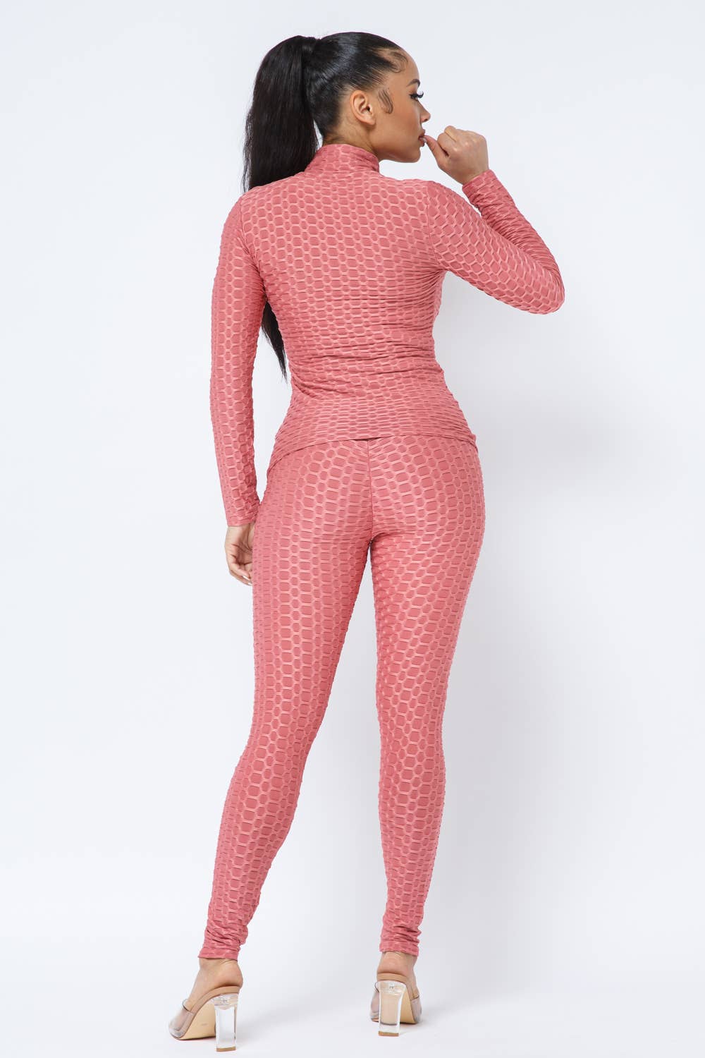 Ensemble Veste et Legging avec Poches Latérales Zippées Nid d'Abeille