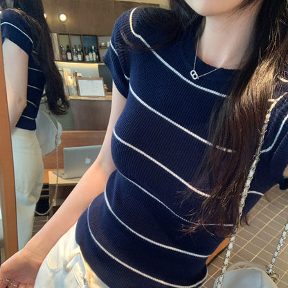 Green Stripe Regular Sleeve Fitted Wool Knit