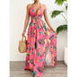 Floral Print Backless Side-Slit Dress