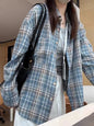 Blue Plaid Long Sleeve Shirt Women's