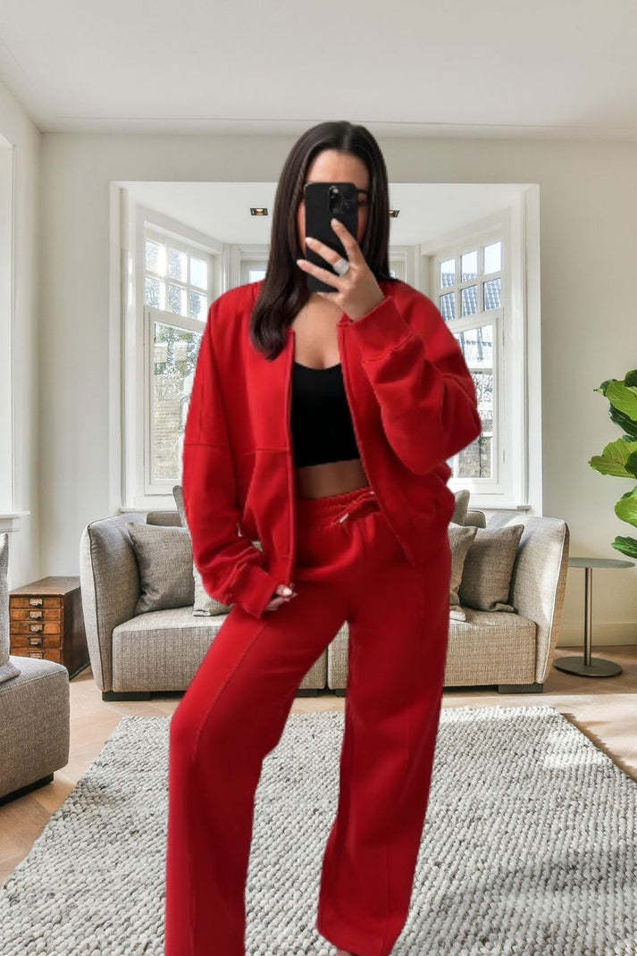 Survêtement molletonné bomber oversize pour femme - Veste zippée et pantalon large