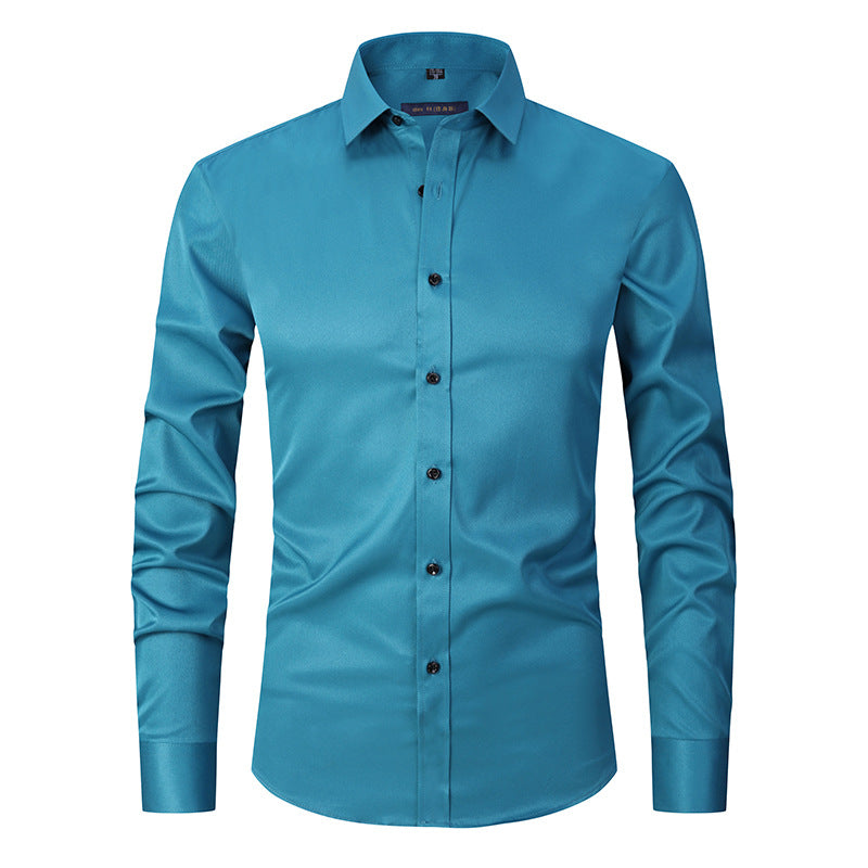 Men's Long-sleeved Fashion Top Slim Solid Color Stretch Shirt