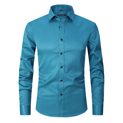 Men's Long-sleeved Fashion Top Slim Solid Color Stretch Shirt