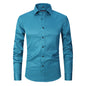 Men's Long-sleeved Fashion Top Slim Solid Color Stretch Shirt