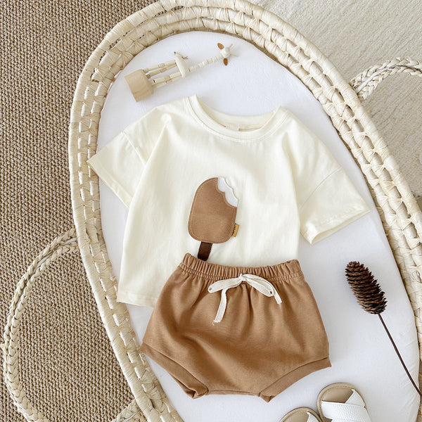 Girls' Cotton Ice Cream Patch Top and Shorts