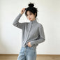 Single breasted high neck long sleeved sweater