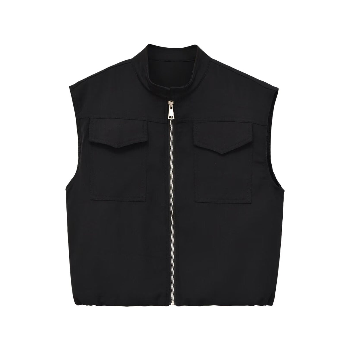 Flip zipper stand up collar loose vest