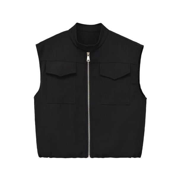 Flip zipper stand up collar loose vest