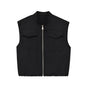 Flip zipper stand up collar loose vest